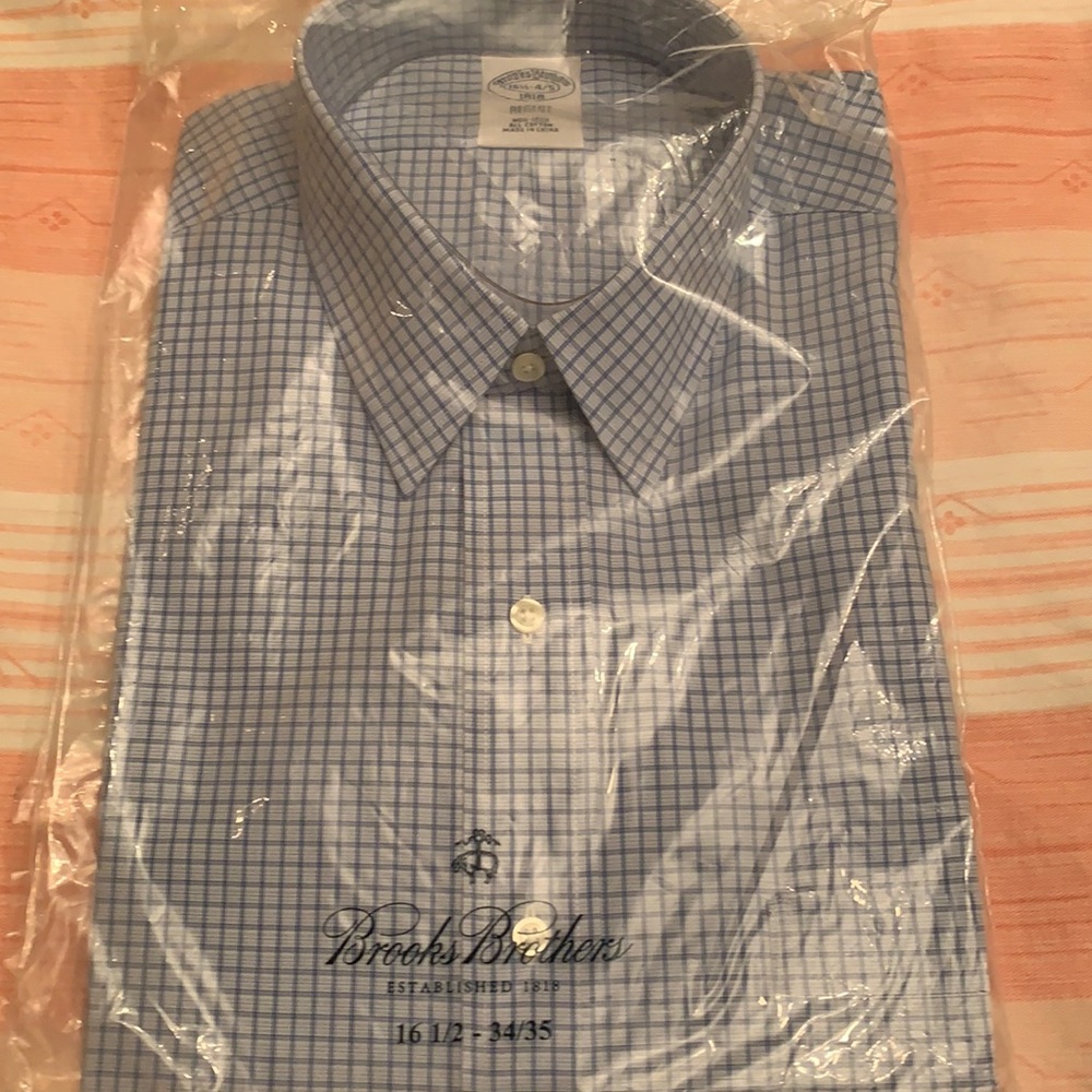 Brooks Brothers Dress Men’s Shirt, Size 16 1/2 - 34/35,, Color- Light Blue - New